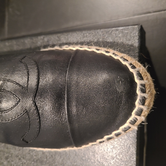 Chanel Black Leather Espadrilles with Woven Trim - Picture 9 of 13
